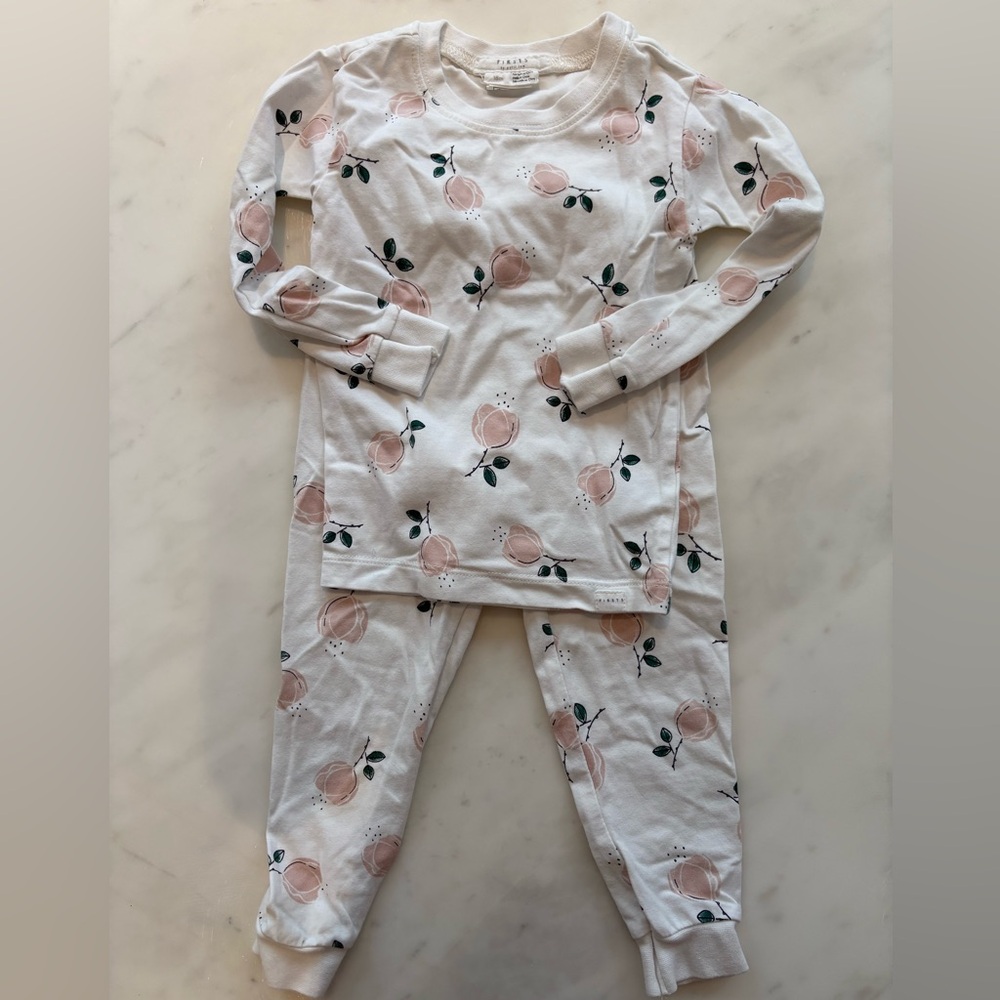Petit Lem White Pajama Set with Peach Print